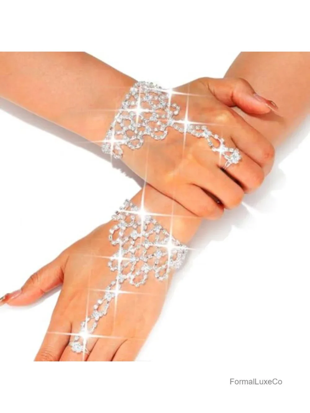 Fingerless Rhinestone Glitter Bridal Hand Chain Gloves Women